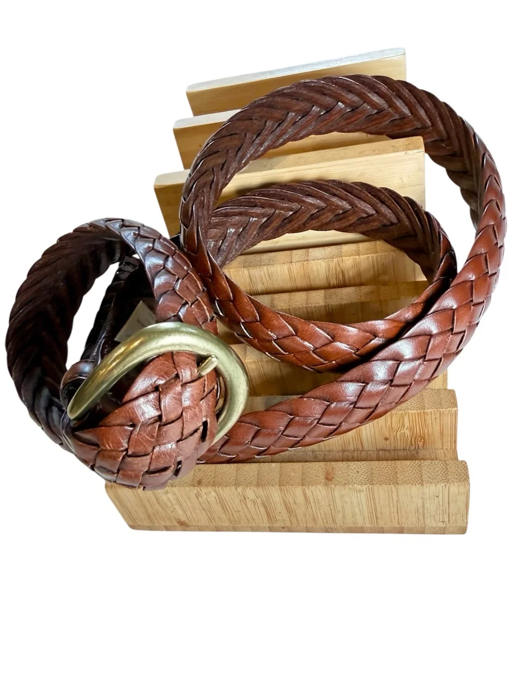 Classic Lands End Mens Braided Leather Belt Brown Mens Size 42 #506